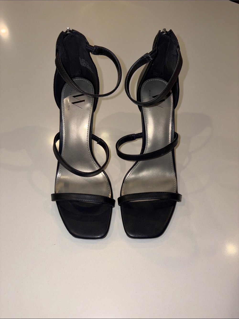 Worthington Black Strappy Square-Toe Heeled Sandals